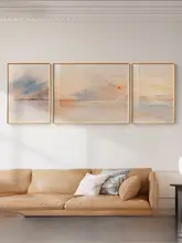 北欧風 抽象的なピンクの風景画 【モダンシンプル・リビング用・3枚組】