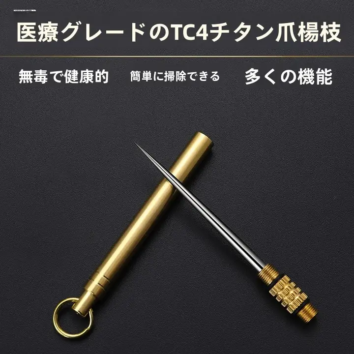 真鍮製 スプリング式伸縮デンタルピック【携帯便利・多機能フルーツピック一体型】