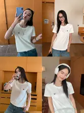 ラブ刺繍 右肩半袖 Tシャツ レディース