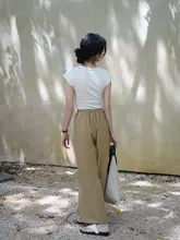 ワイドパンツ レディース 薄手 塩系 ゴムウエスト ストレート カジュアル 着痩せ 着回し 通勤 夏