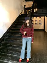 小冰bella アンゴラ混合 ロングセーター【赤白ストライプ・高襟・全羊毛】