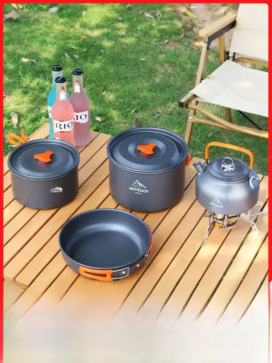 アウトドア用コンパクト調理器具セット【カセットコンロ・吊り鍋・お洒落な食器付き】