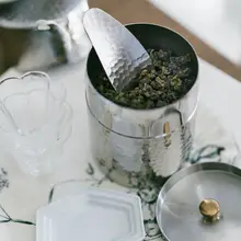 手作りステンレススチール茶葉缶【ハンマートーン仕上げ・二重密閉】
