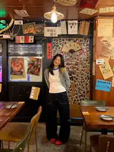 高腰ワイドデニムパンツ【春秋用・深い青色・フィット】（セットアップ対応）