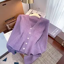 短丈エレガントニットカーディガン【秋冬用・フィッシュテールデザイン・ウエストマーク】