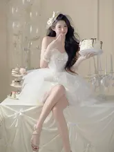 フランス風のレトロ小柄向け軽婚礼ドレス【高級感・軽やかなデザイン・美しい誕生日パーティードレス】