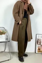 高級感あるウール混ロングパンツ【秋冬用・ハイウエスト・ワイドレッグ・フィット】