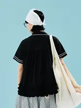 フリル付き白色ドールカラーシャツ【夏用・コットン・カジュアル・ゆったり・通勤対応】