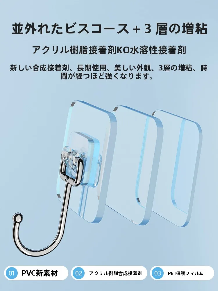 両面テープフック：強力粘着・無痕設置で壁に簡単にアイテムを固定