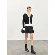 高ウエストストライププリーツスカート【Aライン・女性用・極上の柔らかさ】