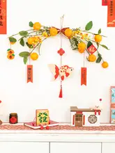 オレンジのビーズ 玄関リビング 装飾花 大吉 新年 壁面装飾