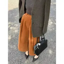 Rouje Taco コーデュロイ九分丈ワイドパンツ【冬用・キャラメルカラー・ハイウエスト】