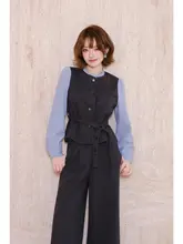 2点セット レディース フェイクレイヤード シャツブラウス スーツパンツ ウエストシェイプ 通勤 オフィスカジュアル きれいめ 「MIUCO」