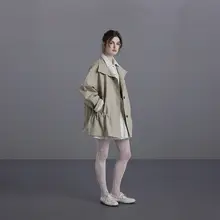 立ち襟デザインのドローストリングカジュアルコート【ワイドフィット・韓国風】