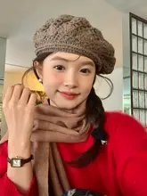 ベレー帽 レディース ブラウン ニット 小顔効果 着回し 秋冬