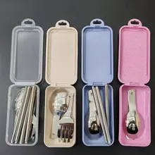 食品グレードの304ステンレス製折りたたみ子供用カトラリー【可愛いフォークとスプーン・携帯便利】