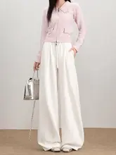 トレンドの杏色ワイドパンツ【ハイウエスト・フィット・女性用】