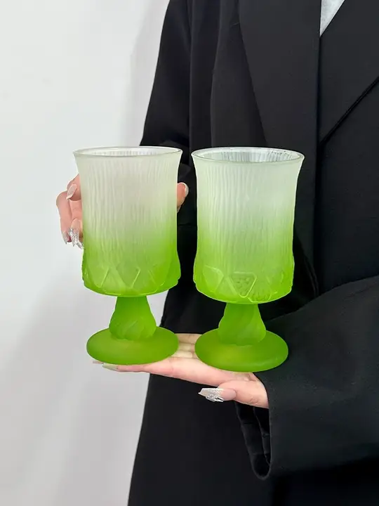 ステムグラス すりガラス グラデーション グリーン フレンチ風 インスタ映え 上品 おしゃれ ジュースグラス ドリンクグラス