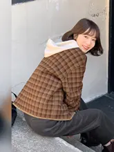 秋冬用ブラウンチェック柄ジャケット【女性用・ショート丈・カジュアルデザイン】（セットアップ対応 ）
