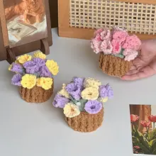 手編みの花束コースター【スズランとバラのデザイン・収納用バスケット・教師へのギフト】