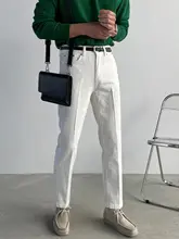 白色 細身ストレートデニムパンツ【メンズ・高品質・シンプルデザイン】
