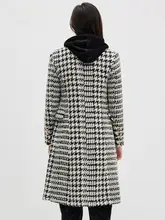 千鳥格子デザインのウールロングコート【スーツラペル・冬用・女性用】