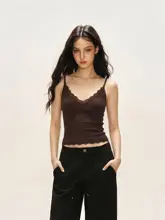 デザイン性のあるVネックレースパッチワークタンクトップ【夏用・女性用・スリムフィット】