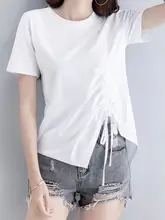 デザイン感のある不規則抽紐トップス【夏用・大きいサイズ・ゆったり・半袖】