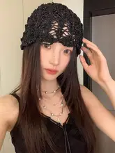 おしゃれな薄手のレース編み帽子【カラーブロック・ニット・ハンドメイド】