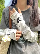 リボン付き猫デザインのUVカットアームカバー【夏用・薄手・アウトドア・日焼け防止】