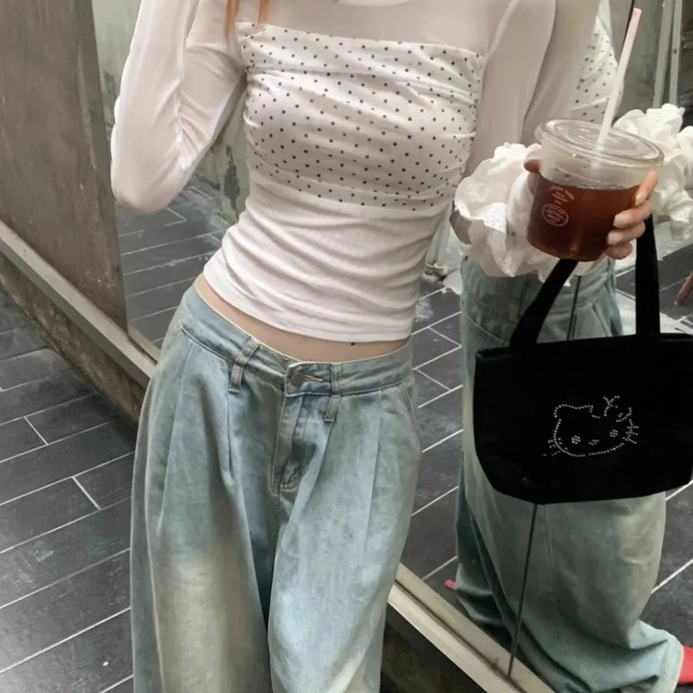 ドット柄二重ネット長袖Tシャツ【春用・スリムフィット・洗練デザイン】