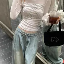 ドット柄二重ネット長袖Tシャツ【春用・スリムフィット・洗練デザイン】