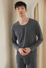 メンズ 丸首コットン長袖シャツとパンツ【薄手・暖かいインナー】（セットアップ対応）