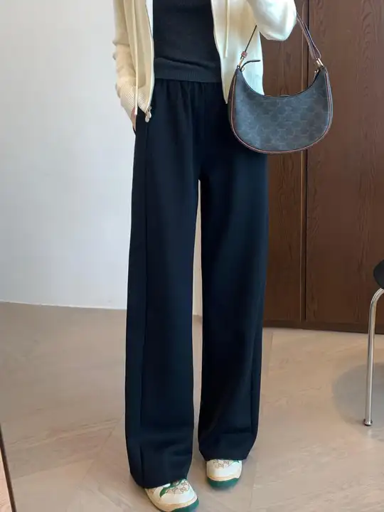 THEWOW モダール混ストレッチ クラシックワイドパンツ【フィット・ゴムウエスト・無地】