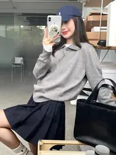ポロ襟ニットセーター【秋用・長袖・カジュアルスタイル・学院風】（セットアップ対応）