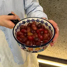 ポーランド陶器製のハンドル付きボウル【シングルハンドル・電子レンジ対応・家庭用食器】