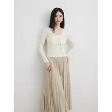 杏色花柄ニットカーディガンとベストのセットアップ（セットアップ対応）