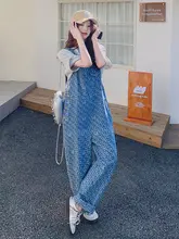 街頭風レトロデニムオーバーオール【ハートプリント・フィット・夏用】（セットアップ対応）