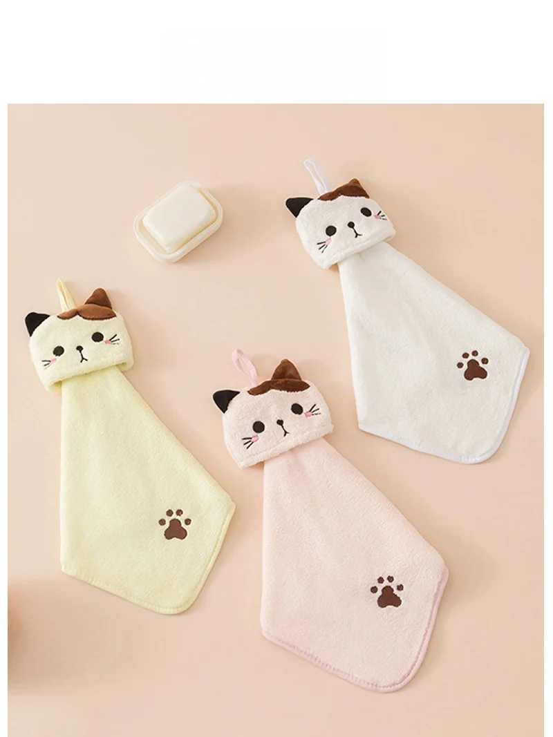 可愛い猫デザインの掛け式タオル：刺繍柄でキッチン・バスルームに最適な実用性を実証