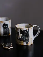 猫デザインの手作りマグカップ【ビンテージ風・陶器製・ラテアート対応】
