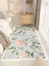 新中式花鳥デザインのロングラグ【リビング・寝室用・厚手・ソファ足元用】