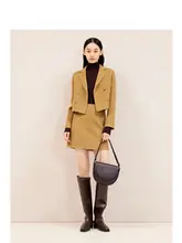 山羊绒ダブルフェイスブレザー【ショートジャケット・ウールスカート・通勤用】（セットアップ対応）