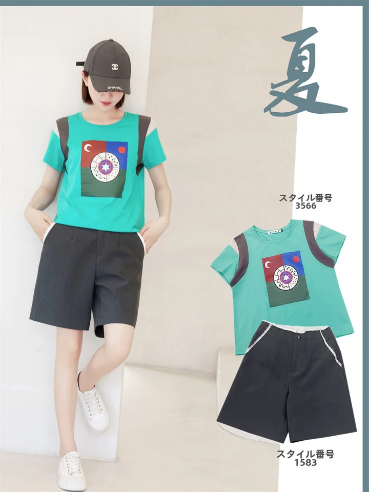 新しい2024夏ラウンドネック英国スプライシングTシャツ