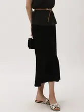 Machi Kamiiのシルクベルベット魚尾スカート【エレガント・ミディ丈・斜め裁断】