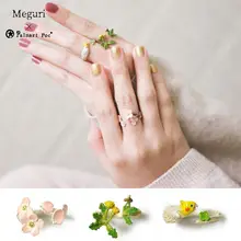 立体動物デザインの可調整リング【桜とタンポポ・パロットモチーフ】