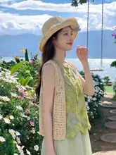 デザイン性のある夏用メンズライクルーズトップス【無袖・グリーン・大きいサイズ・華やかさ】（セットアップ対応）