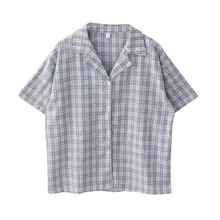 夏用 レトロチェック柄 シャツ【フィット・学院風・短袖】