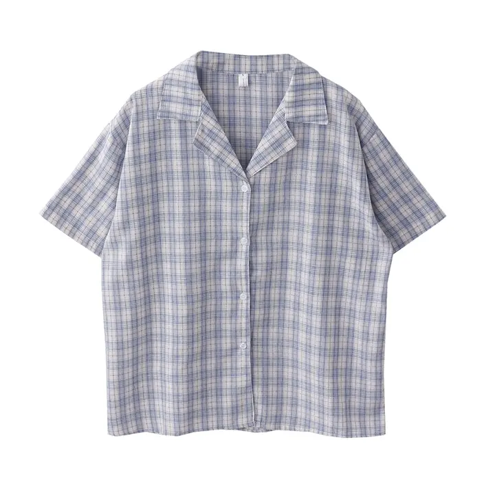 夏用 レトロチェック柄 シャツ【フィット・学院風・短袖】