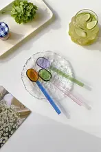 レトロデザインのカラフルな高硼珪酸ガラスの混ぜるスプーン【デザート用・インスタ風】