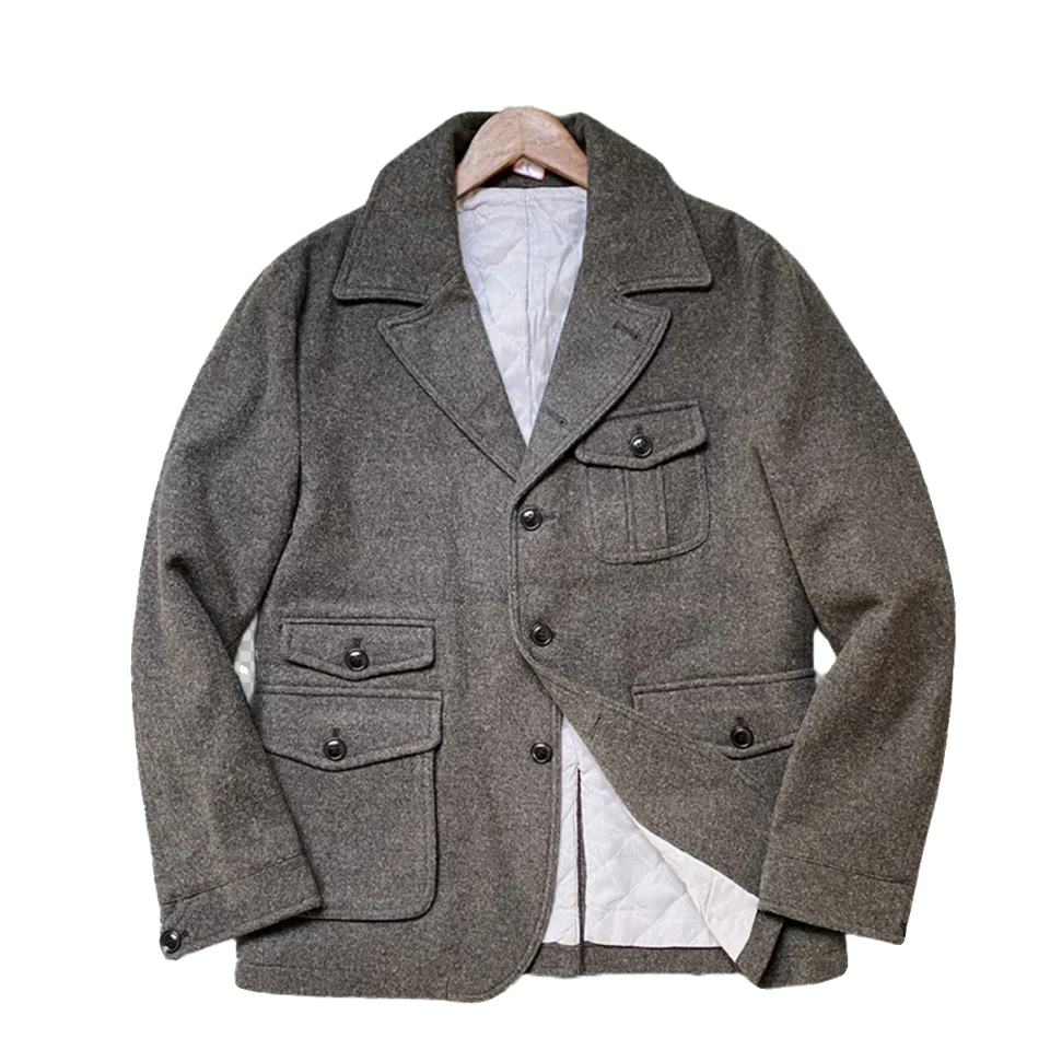 ウール混紡の花柄ハンティングジャケット【アメリカンスタイル・多ポケット・厚手・トレンド】（セットアップ対応）